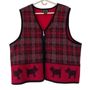 Vintage Requirements Wool full zip dog Scottish terrier plaid sweater vest 2X